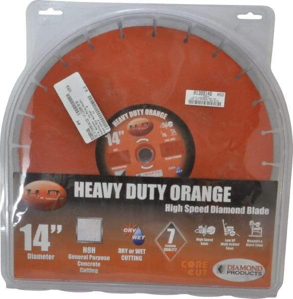 Core Cut - 14" Diam, 20mm Arbor Hole Diam, Wet & Dry Cut Saw Blade - Diamond-Tipped, Standard Round Arbor - Eagle Tool & Supply