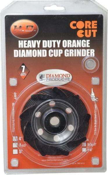Core Cut - 4" Diam, 3/16" Overall Thickness, Spiral Cup Tool & Cutter Grinding Wheel - Diamond, 15,000 RPM - Eagle Tool & Supply