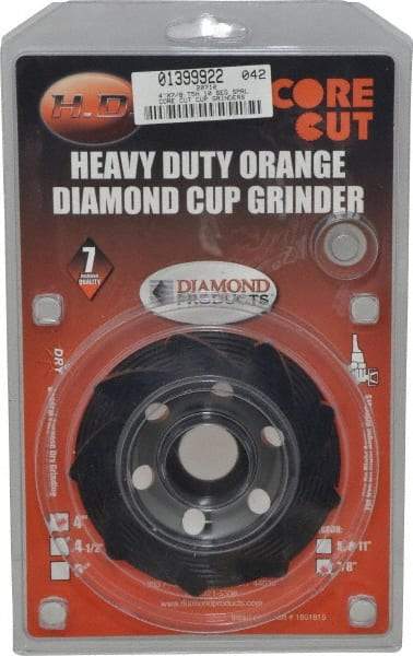 Core Cut - 4" Diam, 7/8" Hole Size, 3/16" Overall Thickness, Spiral Cup Tool & Cutter Grinding Wheel - Diamond, 15,000 RPM - Eagle Tool & Supply