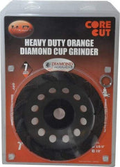 Core Cut - 7" Diam, 7/8" Hole Size, 3/16" Overall Thickness, Spiral Cup Tool & Cutter Grinding Wheel - Diamond, 8,725 RPM - Eagle Tool & Supply