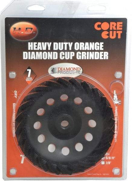 Core Cut - 7" Diam, 3/16" Overall Thickness, Spiral Cup Tool & Cutter Grinding Wheel - Diamond, 8,725 RPM - Eagle Tool & Supply