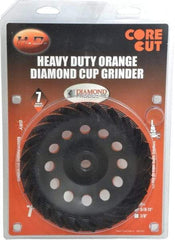Core Cut - 7" Diam, 3/16" Overall Thickness, Spiral Cup Tool & Cutter Grinding Wheel - Diamond, 8,725 RPM - Eagle Tool & Supply