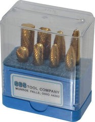 SGS Pro - 8 Piece, 1/4" Shank Burr Set - Tungsten Carbide, Multiple Head Shapes, 14° Included Angle - Eagle Tool & Supply