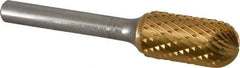 SGS Pro - 1/2" Cut Diam, 1/4" Shank Diam, Cylinder with Radius Head Double Cut Burr - Carbide, Radius End, 1" LOC, 2-3/4" OAL - Eagle Tool & Supply