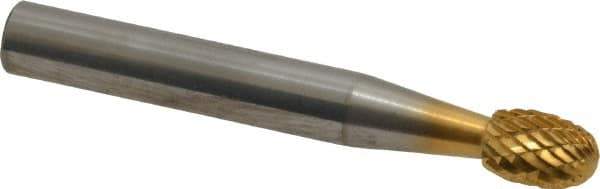 SGS Pro - 1/4" Cut Diam, 1/4" Shank Diam, Oval Head Double Cut Burr - Carbide, Radius End, 3/8" LOC, 2" OAL - Eagle Tool & Supply