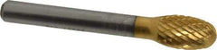 SGS Pro - 3/8" Cut Diam, 1/4" Shank Diam, Oval Head Double Cut Burr - Carbide, Radius End, 5/8" LOC, 2-3/8" OAL - Eagle Tool & Supply