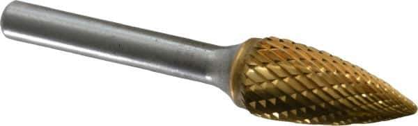 SGS Pro - 1/2" Cut Diam, 1/4" Shank Diam, Tree Head Double Cut Burr - Carbide, Point End, 1" LOC, 2-3/4" OAL - Eagle Tool & Supply