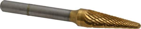 SGS Pro - 3/8" Cut Diam, 1/4" Shank Diam, Taper Head Double Cut Burr - Carbide, Radius End, 1-1/16" LOC, 2-13/16" OAL - Eagle Tool & Supply