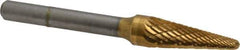 SGS Pro - 3/8" Cut Diam, 1/4" Shank Diam, Taper Head Double Cut Burr - Carbide, Radius End, 1-1/16" LOC, 2-13/16" OAL - Eagle Tool & Supply
