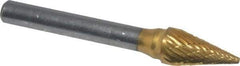 SGS Pro - 3/8" Cut Diam, 1/4" Shank Diam, Cone Head Double Cut Burr - Carbide, Point End, 5/8" LOC, 2-3/4" OAL - Eagle Tool & Supply