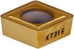 Kennametal - CCMT32.52 MW Grade KT315 Cermet Turning Insert - TiN/TiCN/TiN Finish, 80° Diamond, 3/8" Inscr Circle, 5/32" Thick, 1/32" Corner Radius - Eagle Tool & Supply