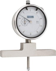 Fowler - 0 to 22 Inch Range, Steel, White Dial Depth Gage - 0.001 Inch Graduation, 0.001 Inch Accuracy, 1 Inch Travel, 4 Inch Base Measuring Length - Eagle Tool & Supply