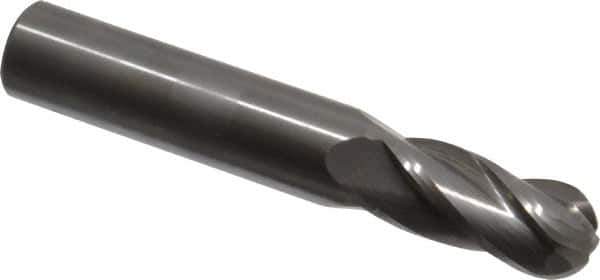 OSG - 15/32" Diam, 1" LOC, 4 Flute Solid Carbide Ball End Mill - Uncoated, Single End, 3" OAL, 1/2" Shank Diam, Spiral Flute - Eagle Tool & Supply