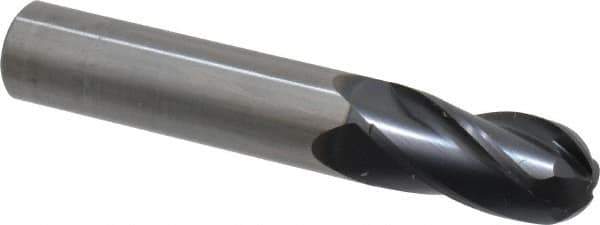 OSG - 1/2" Diam, 1" LOC, 4 Flute Solid Carbide Ball End Mill - TiAlN Finish, Single End, 3" OAL, 1/2" Shank Diam, Spiral Flute - Eagle Tool & Supply