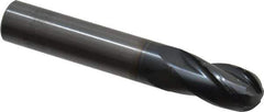 OSG - 9/16" Diam, 1-1/8" LOC, 4 Flute Solid Carbide Ball End Mill - TiAlN Finish, Single End, 3-1/2" OAL, 9/16" Shank Diam, Spiral Flute - Eagle Tool & Supply