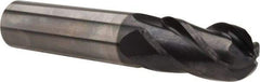 OSG - 5/8" Diam, 1-1/4" LOC, 4 Flute Solid Carbide Ball End Mill - TiAlN Finish, Single End, 3-1/2" OAL, 5/8" Shank Diam, Spiral Flute - Eagle Tool & Supply