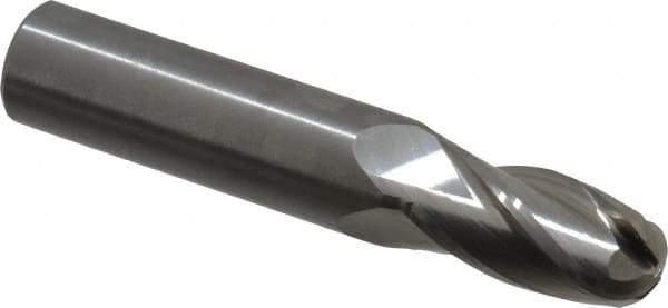 OSG - 11/16" Diam, 1-3/8" LOC, 4 Flute Solid Carbide Ball End Mill - Uncoated, Single End, 4" OAL, 3/4" Shank Diam, Spiral Flute - Eagle Tool & Supply