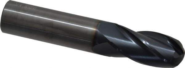 OSG - 3/4" Diam, 1-1/2" LOC, 4 Flute Solid Carbide Ball End Mill - TiAlN Finish, Single End, 4" OAL, 3/4" Shank Diam, Spiral Flute - Eagle Tool & Supply