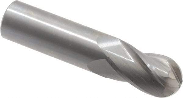 OSG - 7/8" Diam, 1-1/2" LOC, 4 Flute Solid Carbide Ball End Mill - Uncoated, Single End, 4" OAL, 7/8" Shank Diam, Spiral Flute - Eagle Tool & Supply