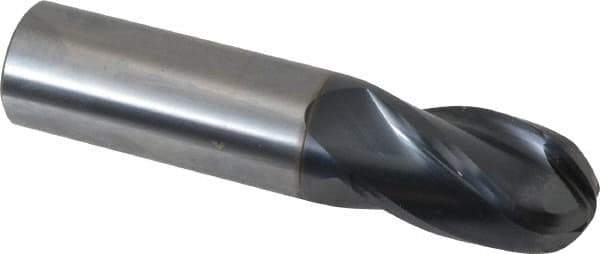 OSG - 7/8" Diam, 1-1/2" LOC, 4 Flute Solid Carbide Ball End Mill - TiAlN Finish, Single End, 4" OAL, 7/8" Shank Diam, Spiral Flute - Eagle Tool & Supply