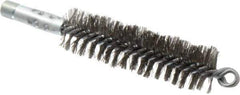 Schaefer Brush - 4-1/2" Brush Length, 1-1/4" Diam, Double Stem, Double Spiral Tube Brush - 7-1/4" Long, Stainless Steel, 1/4" NPSM Male Connection - Eagle Tool & Supply