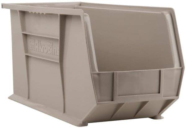 Akro-Mils - 60 Lb. Load Capacity, 18" Deep, Gray Polymer Hopper Stacking Bin - 9" High x 8-1/4" Wide x 18" Long - Eagle Tool & Supply