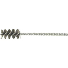 Brush Research Mfg. - 1-1/2" Diam Helical Stainless Steel Tube Brush - Single Spiral, 0.01" Filament Diam, 2-1/2" Brush Length, 6-1/2" OAL, 0.245" Diam Galvanized Steel Shank - Eagle Tool & Supply