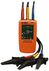 Extech - 3 Phase, 40 to 600 VAC, 2 to 400 Hz, 32 to 104°F, LED Display Phase Rotation Tester - 9V, Includes Alligator Clips, Test Leads, CAT III 600 V, CE, EN 61010-1 - Eagle Tool & Supply