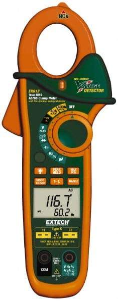 Extech - EX613, CAT III, Digital True RMS Auto Ranging Clamp Meter with 1-1/4" Clamp On Jaws - 600 VAC/VDC, 400 AC/DC Amps, Measures Voltage, Capacitance, Current, Frequency, Resistance - Eagle Tool & Supply