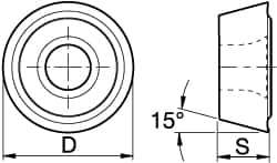 Kennametal - RDCW10T3M0 Grade KC715M Carbide Milling Insert - TiN/TiCN/TiN Finish, 5/32" Thick, 10mm Inscribed Circle - Eagle Tool & Supply
