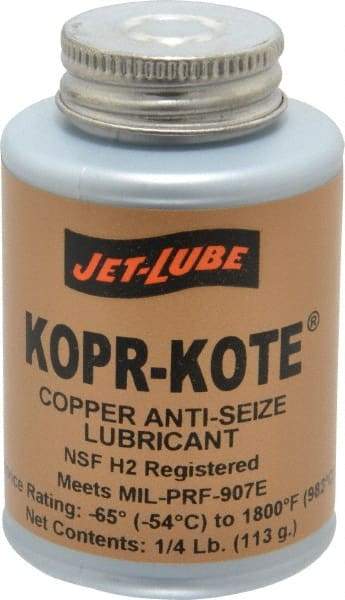 Jet-Lube - 0.25 Lb Can High Temperature Anti-Seize Lubricant - Copper/Graphite, -65 to 1,800°F, Copper/Bronze, Food Grade, Water Resistant - Eagle Tool & Supply