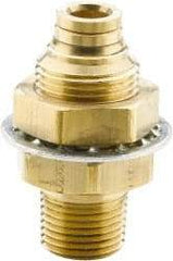 Parker - 1/2" Outside Diam, 1/2 NPTF, Brass Push-to-Connect Tube Male Bulkhead - 250 Max psi, Buna-N O-Ring, Tube to Male NPT - Eagle Tool & Supply