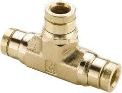 Parker - 5/32" Outside Diam, Brass Push-to-Connect Tube Union Tee - 250 Max psi, Tube to Tube Connection, Buna-N O-Ring - Eagle Tool & Supply