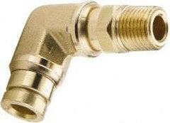 Parker - 1/4" Outside Diam, 1/4 NPTF, Brass Push-to-Connect Tube Male Swivel Elbow - 250 Max psi, Tube to Male NPT Connection, Buna-N O-Ring - Eagle Tool & Supply
