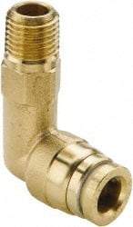 Parker - 3/8" Outside Diam, 1/2 NPTF, Brass Push-to-Connect Tube Male Elbow Long - 250 Max psi, Tube to Male NPT Connection, Buna-N O-Ring - Eagle Tool & Supply