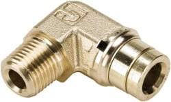 Parker - 1/4" Outside Diam, 1/4 NPTF, Brass Push-to-Connect Tube Male Elbow - 250 Max psi, Tube to Male NPT Connection, Buna-N O-Ring - Eagle Tool & Supply
