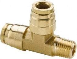 Parker - 5/32" Outside Diam, 1/8 NPT, Brass Push-to-Connect Tube Male Run Tee - 250 Max psi, Tube to Male NPT Connection, Buna-N O-Ring - Eagle Tool & Supply