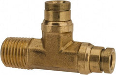 Parker - 1/4" Tube OD, 1/4 NPTF Brass Push-to-Connect Tube Male Run Tee - 250 Max psi, Tube to Male NPT Connection, Buna-N O-Ring, -40 to 200°F Working Temp - Eagle Tool & Supply