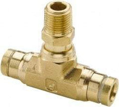 Parker - 3/8" Outside Diam, 1/8 NPT, Brass Push-to-Connect Tube Male Swivel Branch Tee - 250 Max psi, Tube to Male NPT Connection, Buna-N O-Ring - Eagle Tool & Supply