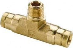 Parker - 1/4" Tube OD, 1/8 NPT Brass Push-to-Connect Tube Male Branch Tee - 250 Max psi, Tube to Male NPT Connection, Buna-N O-Ring, -40 to 200°F Working Temp - Eagle Tool & Supply