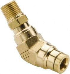 Parker - 1/2" Tube OD, 1/4 NPT Brass Push-to-Connect Tube Male Swivel 45° Elbow - 250 Max psi, Tube to Male NPT Connection, Buna-N O-Ring, -40 to 200°F Working Temp - Eagle Tool & Supply