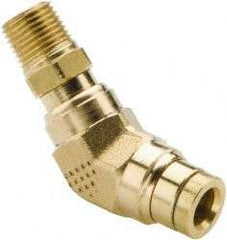 Parker - 1/2" Tube OD, 3/8 NPT Brass Push-to-Connect Tube Male Swivel 45° Elbow - 250 Max psi, Tube to Male NPT Connection, Buna-N O-Ring, -40 to 200°F Working Temp - Eagle Tool & Supply