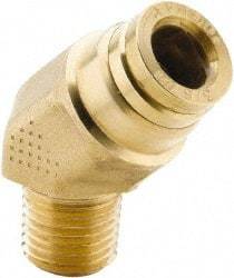 Parker - 1/2" Tube OD, 1/4 NPT Brass Push-to-Connect Tube Male 45° Elbow - 250 Max psi, Tube to Male NPT Connection, Buna-N O-Ring, -40 to 200°F Working Temp - Eagle Tool & Supply