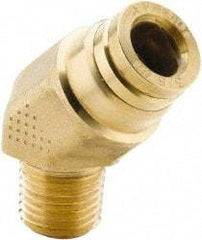 Parker - 1/2" Tube OD, 3/8 NPT Brass Push-to-Connect Tube Male 45° Elbow - 250 Max psi, Tube to Male NPT Connection, Buna-N O-Ring, -40 to 200°F Working Temp - Eagle Tool & Supply
