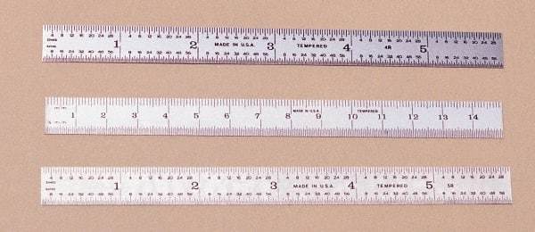 PEC Tools - 24" Long, 1/100, 1/10" and 0.5, 1mm Graduation, Flexible Steel Rule - Decimal/Metric Graduation Style, 3/4" Wide, Silver, Satin Chrome Finish - Eagle Tool & Supply