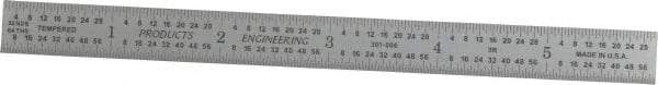 PEC Tools - 6" Long, 1/64, 1/50, 1/32, 1/10" Graduation, Flexible Steel Rule - 3R Graduation Style, 1/2" Wide, Silver, Satin Chrome Finish - Eagle Tool & Supply