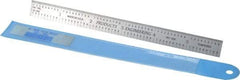 PEC Tools - 6" Long, 1/100, 1/10" and 0.5, 1mm Graduation, Flexible Steel Rule - Decimal/Metric Graduation Style, 1/2" Wide, Silver, Satin Chrome Finish - Eagle Tool & Supply