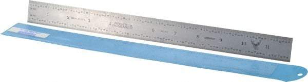 PEC Tools - 12" Long, 1/64, 1/32" and 0.5, 1mm Graduation, Rigid Steel Rule - English/Metric Graduation Style, 1" Wide, Silver, Satin Chrome Finish - Eagle Tool & Supply