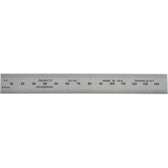 PEC Tools - 150mm Long, 0.5, 1mm Graduation, Rigid Steel Rule - Metric Graduation Style, 3/4" Wide, Silver, Satin Chrome Finish - Eagle Tool & Supply