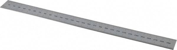 PEC Tools - 300mm Long, 0.5, 1mm Graduation, Rigid Steel Rule - Metric Graduation Style, 1" Wide, Silver, Satin Chrome Finish - Eagle Tool & Supply